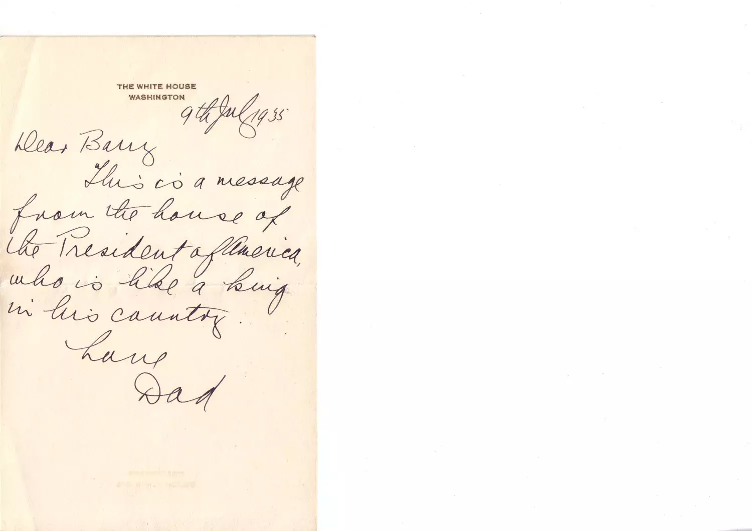 A handwritten note with ink, cursive writing,